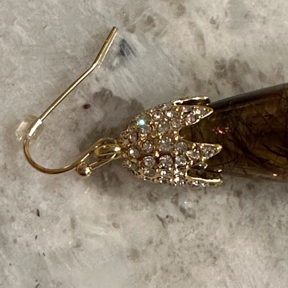 Vince Camuto Brown Amber-Glass 2" Gold Tone Dangle Earrings - Picture 5 of 6